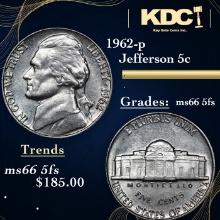 1962-p Jefferson Nickel 5c Grades GEM+ 5fs