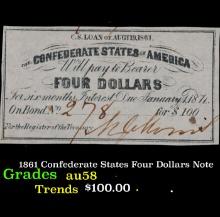 1861 Confederate States Four Dollars Note Grades Choice AU/BU Slider