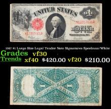 1917 $1 Large Size Legal Tender Note Grades vf++ Signatures Speelman/White