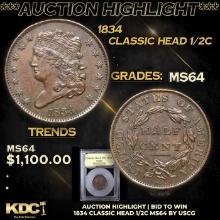 ***Auction Highlight*** 1834 Classic Head half cent 1/2c Graded Choice Unc BY USCG (fc)