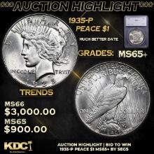 ***Auction Highlight*** 1935-p Peace Dollar 1 Graded ms65+ BY SEGS (fc)