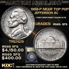 ***Auction Highlight*** 1958-p Jefferson Nickel Near Top Pop! 5c Graded GEM+ 5fs By USCG (fc)