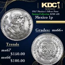 1957 Mexico 1 Silver Peso Santos Collection KM# 459 Grades GEM++ Unc