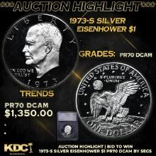 Proof ***Auction Highlight*** 1973-s Silver Eisenhower Dollar 1 Graded pr70 dcam By SEGS (fc)