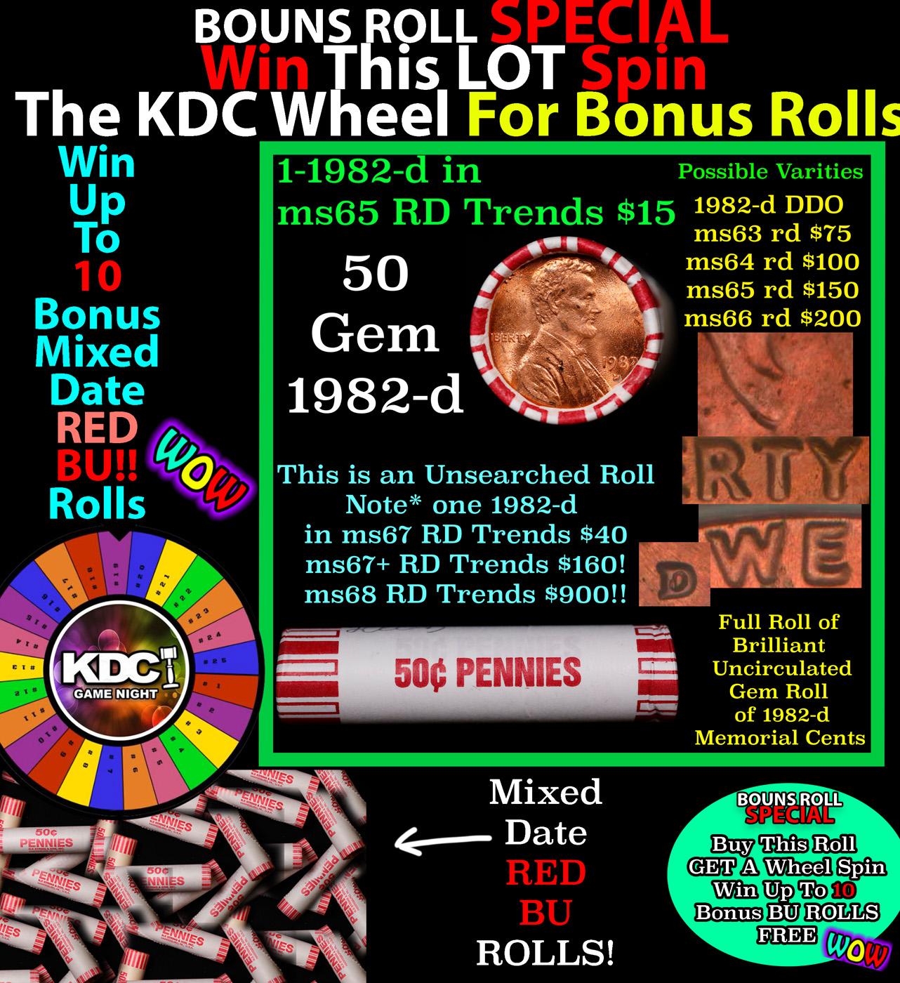 INSANITY The CRAZY Penny Wheel 1000’s won so far, WIN this 1982-d BU RED roll get 1-10 FREE