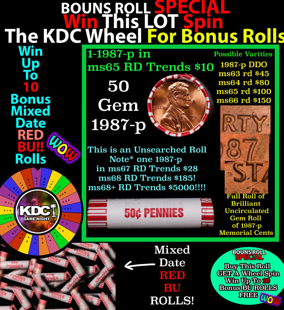 INSANITY The CRAZY Penny Wheel 1000’s won so far, WIN this 1987-p BU RED roll get 1-10 FREE