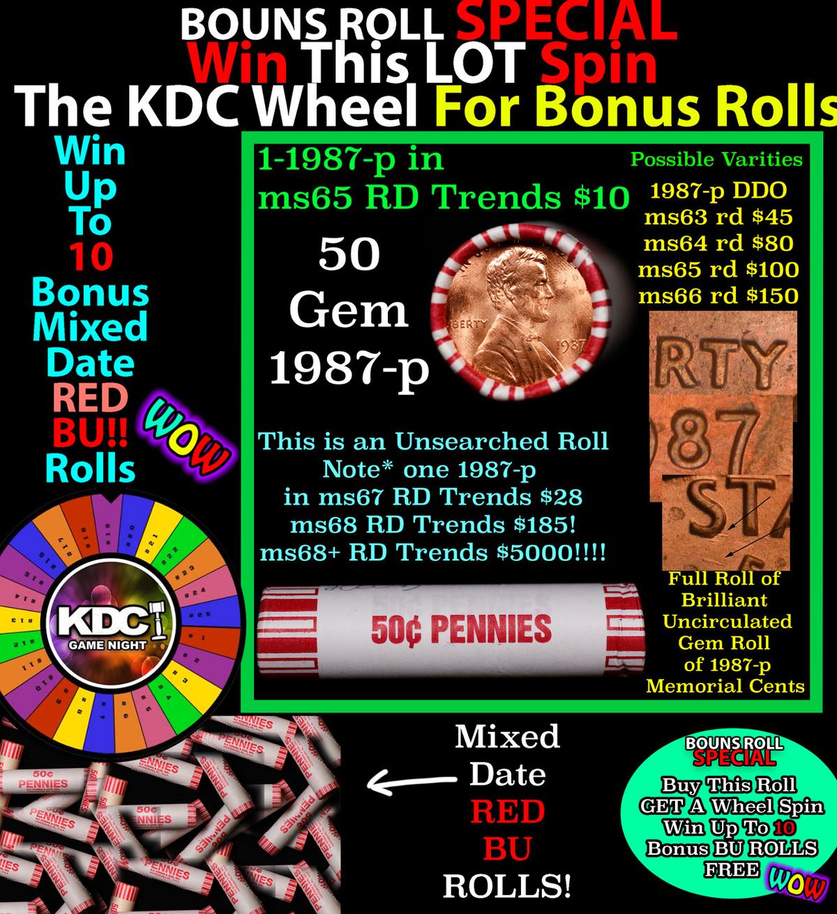 INSANITY The CRAZY Penny Wheel 1000’s won so far, WIN this 1987-p BU RED roll get 1-10 FREE