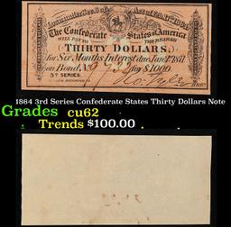 1864 3rd Series Confederate States Thirty Dollars Note Grades Select CU