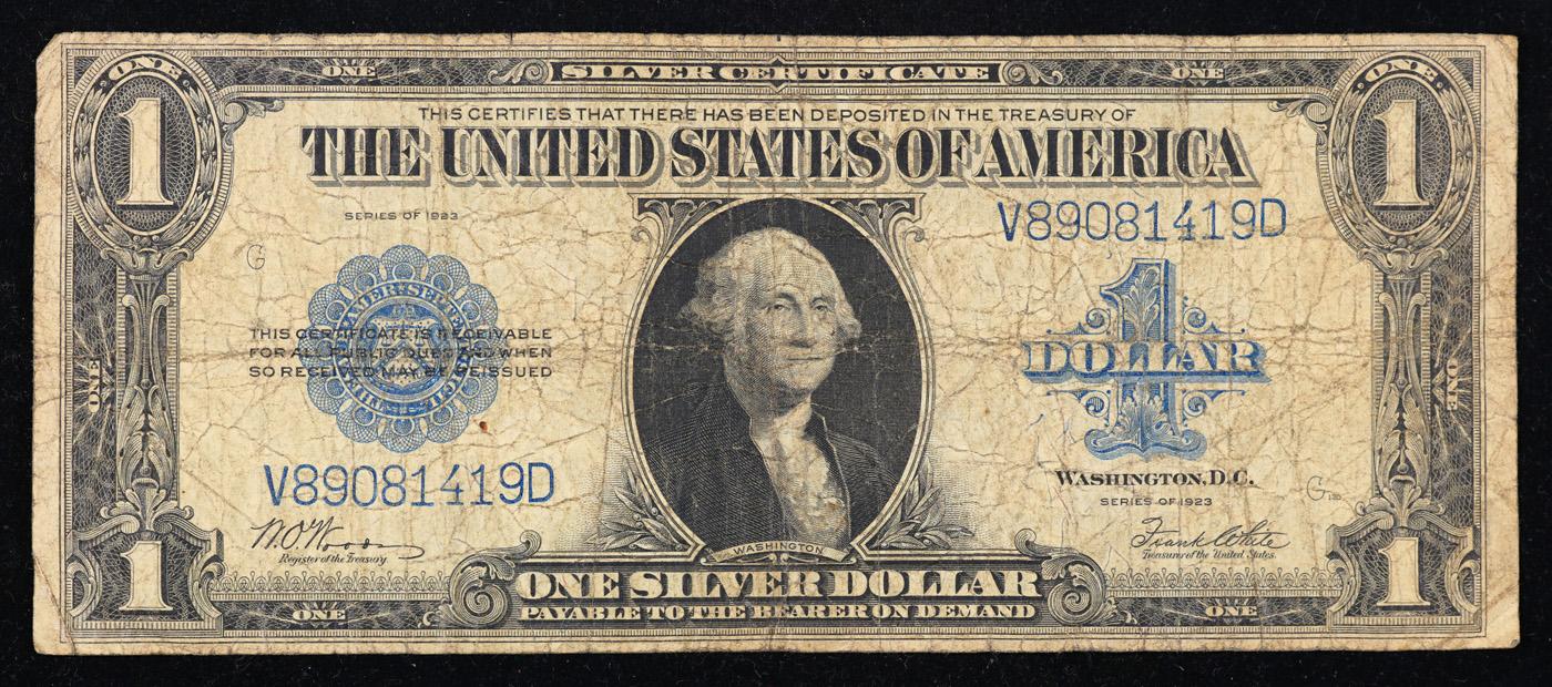 1923 $1 large size Blue Seal Silver Certificate Grades f+ Signatures Woods/White