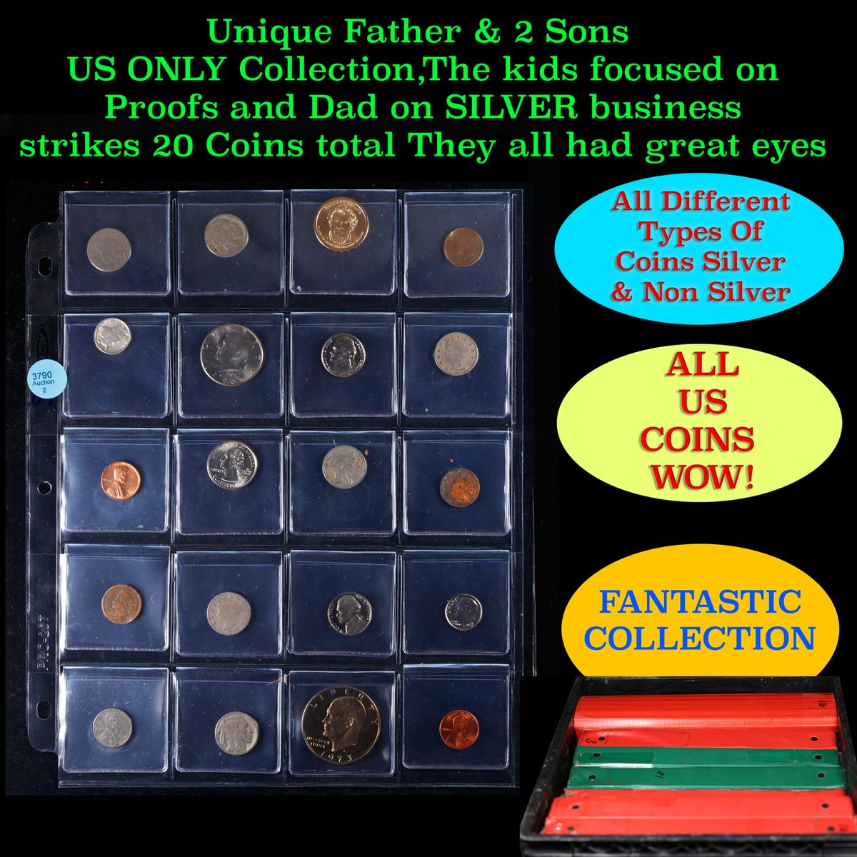 Unique Father & 2 Sons US ONLY Collection,The kids focused on Proofs and Dad on SILVER business stri