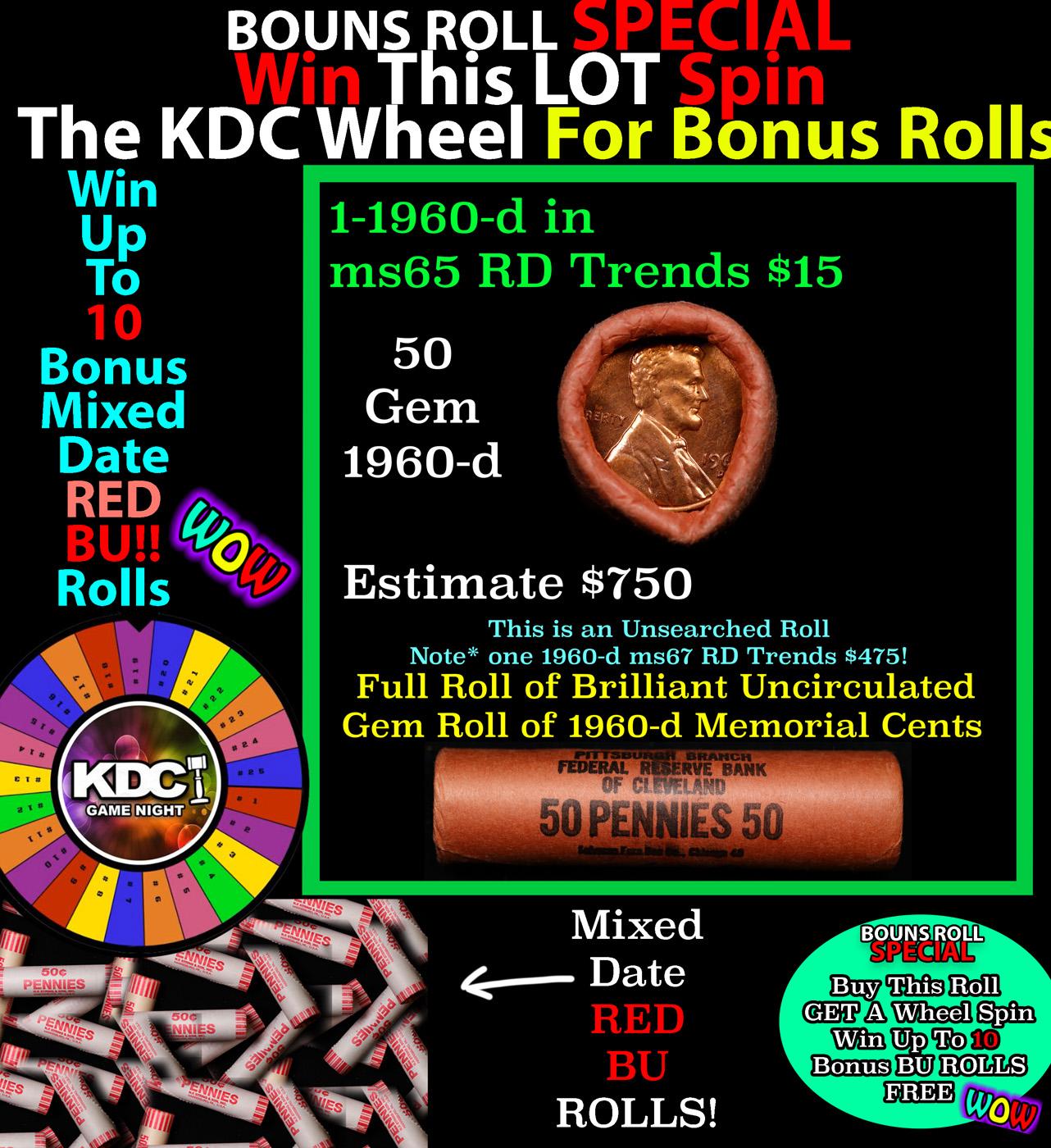 CRAZY Penny Wheel Buy THIS 1960-d solid Red BU Lincoln 1c roll & get 1-10 BU Red rolls FREE WOW