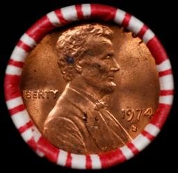 1-10 FREE BU RED Penny rolls with win of this 1974-s SOLID RED BU Lincoln 1c roll incredibly FUN whe