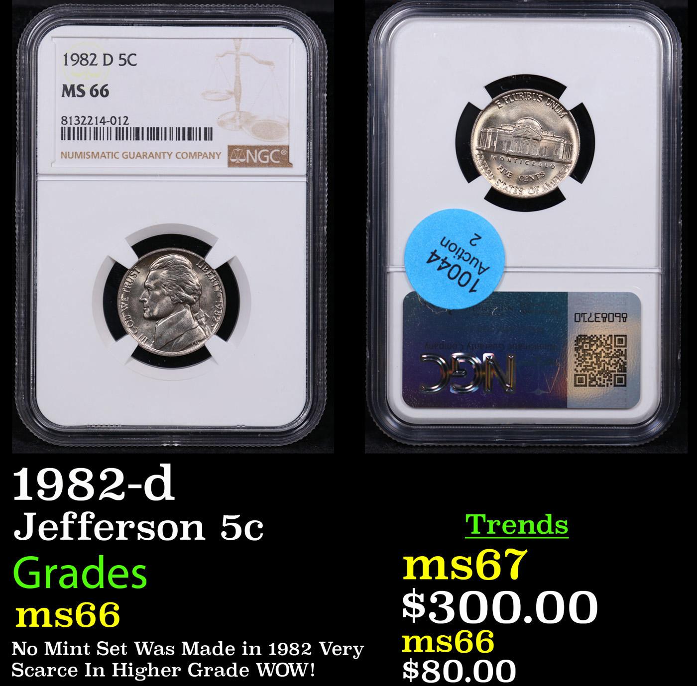 NGC 1982-d Jefferson Nickel 5c Graded ms66 By NGC