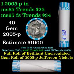 BU Shotgun Jefferson 5c roll, 2005-p Ocean 40 pcs Bank $2 Nickel Wrapper