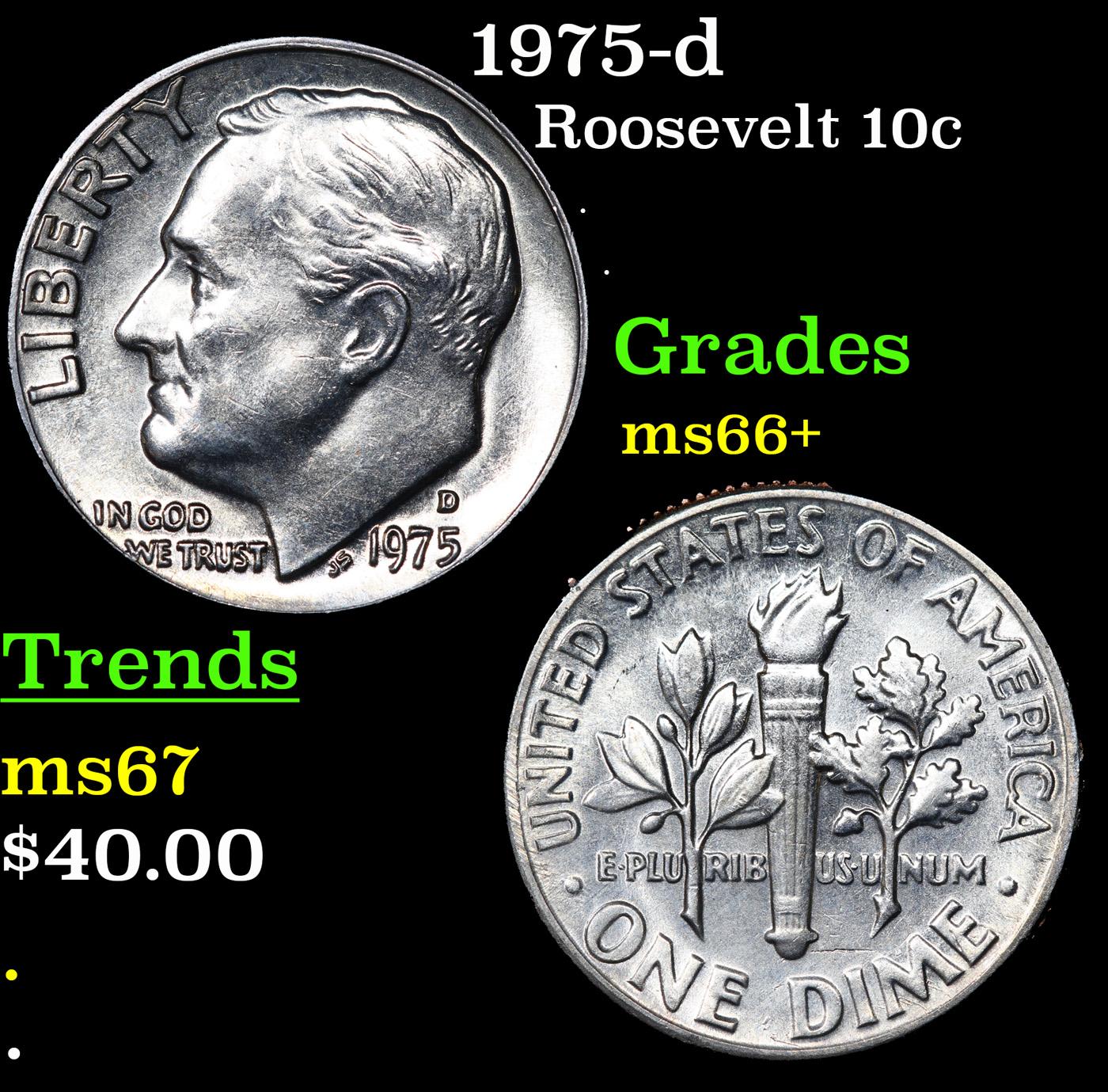 1975-d Roosevelt Dime 10c Grades GEM++ Unc