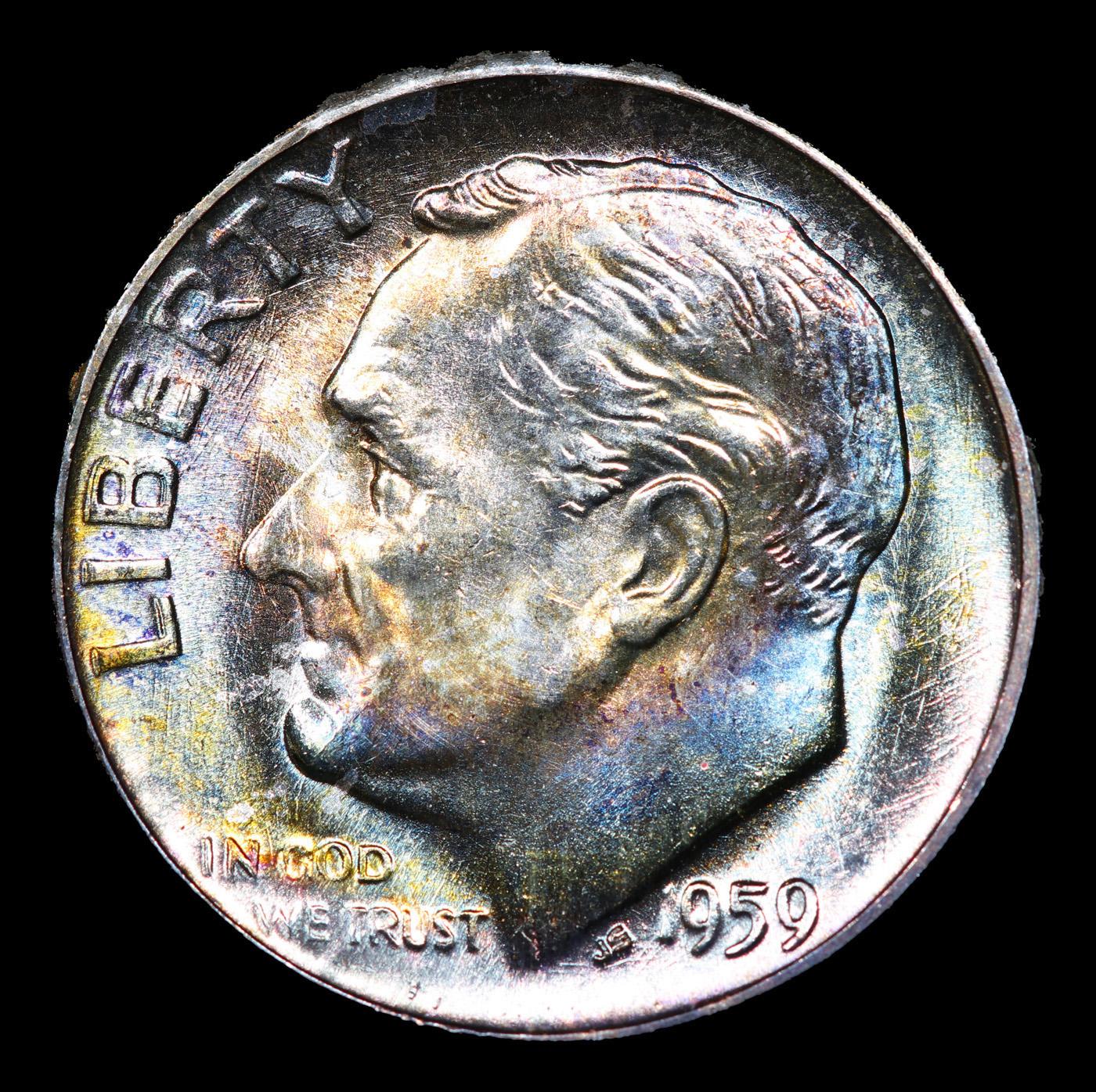 1959-p Roosevelt Dime Rainbow Toned 10c Grades GEM++ FT