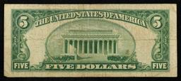 1953A $5 Blue Seal Silver Certificate Grades vf+