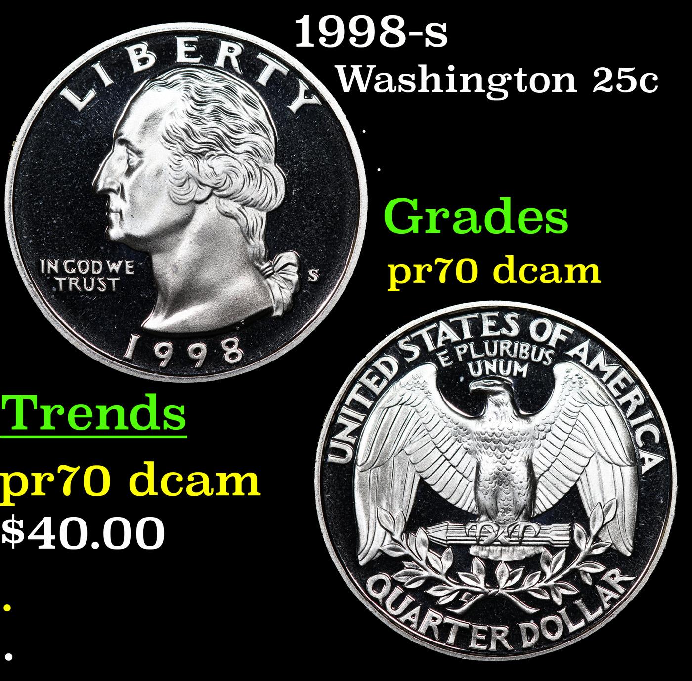 Proof 1998-s Washington Quarter 25c Grades GEM++ Proof Deep Cameo