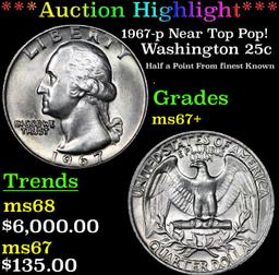 ***Auction Highlight*** 1967-p Washington Quarter Near Top Pop! 25c Graded ms67+ By SEGS (fc)