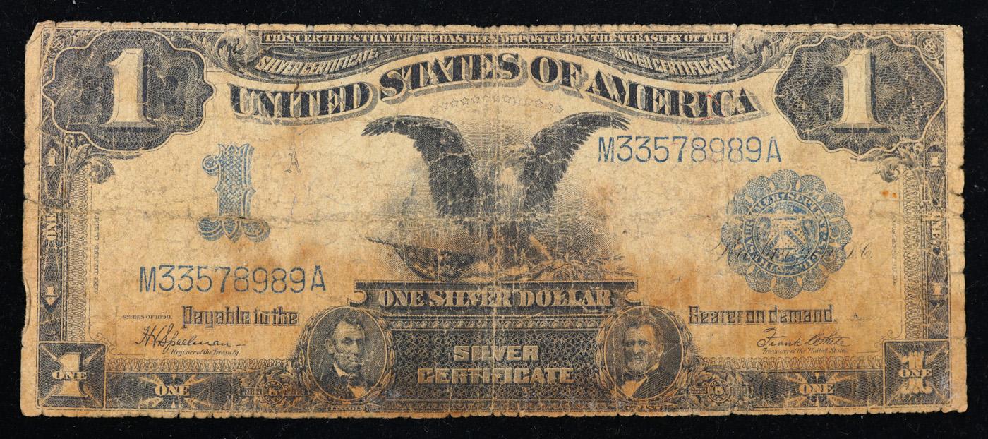 1899 "Black Eagle" $1 large size Blue Seal Silver Certificate Grades vg+ Signatures Speelman/White