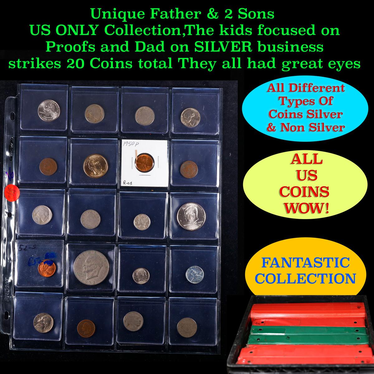 Unique Father & 2 Sons US ONLY Collection,The kids focused on Proofs and Dad on SILVER business stri