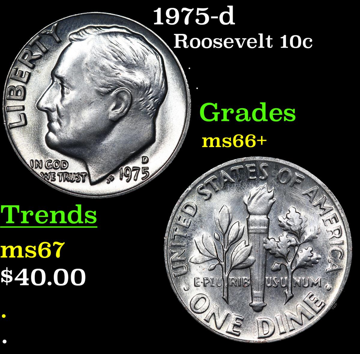 1975-d Roosevelt Dime 10c Grades GEM++ Unc