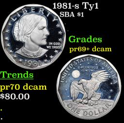 Proof 1981-s Ty1 Susan B. Anthony Dollar $1 Grades GEM++ Proof Deep Cameo