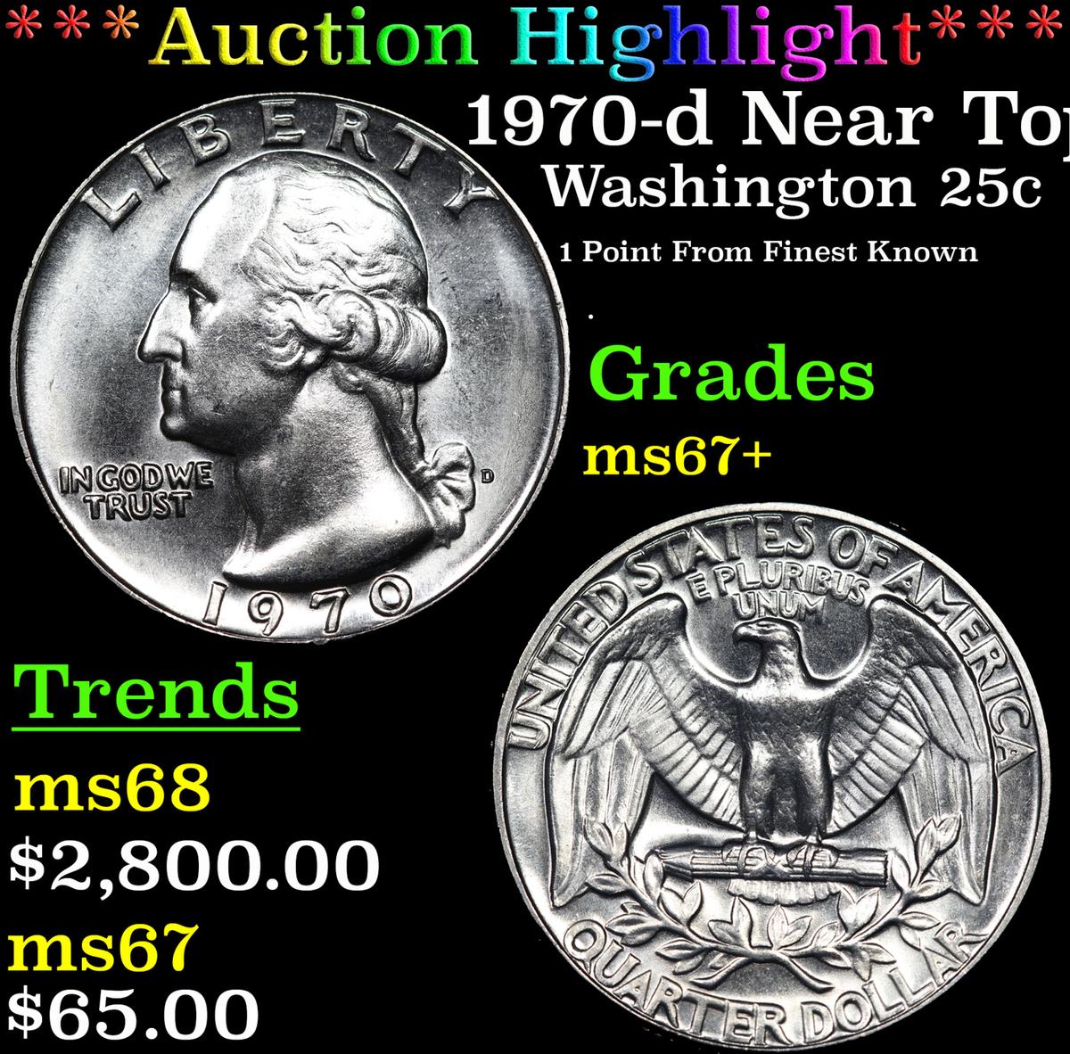 ***Auction Highlight*** 1970-d Washington Quarter Near Top Pop! 25c Graded ms67+ By SEGS (fc)