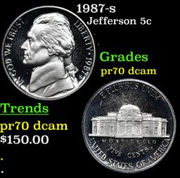 Proof 1987-s Jefferson Nickel 5c Graded pr70 dcam By SEGS