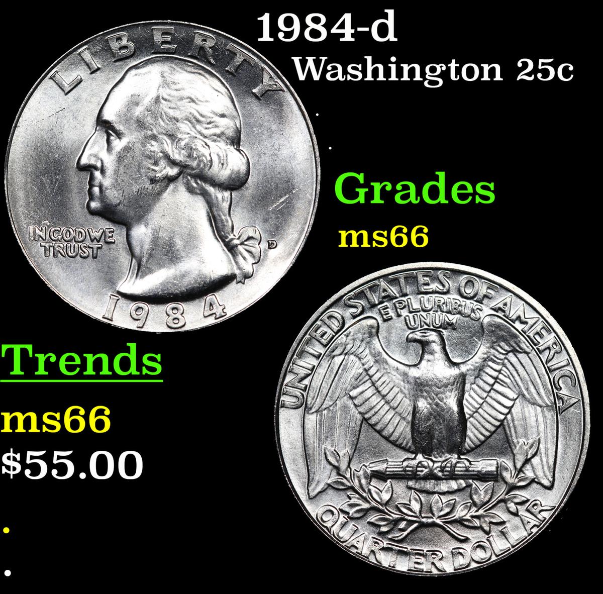 1984-d Washington Quarter 25c Grades GEM+ Unc