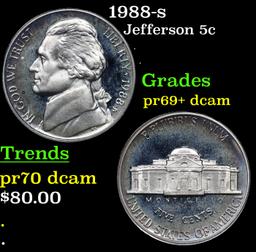 Proof 1988-s Jefferson Nickel 5c Grades GEM++ Proof Deep Cameo