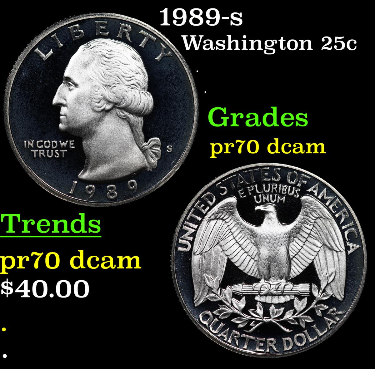 Proof 1989-s Washington Quarter 25c Grades GEM++ Proof Deep Cameo