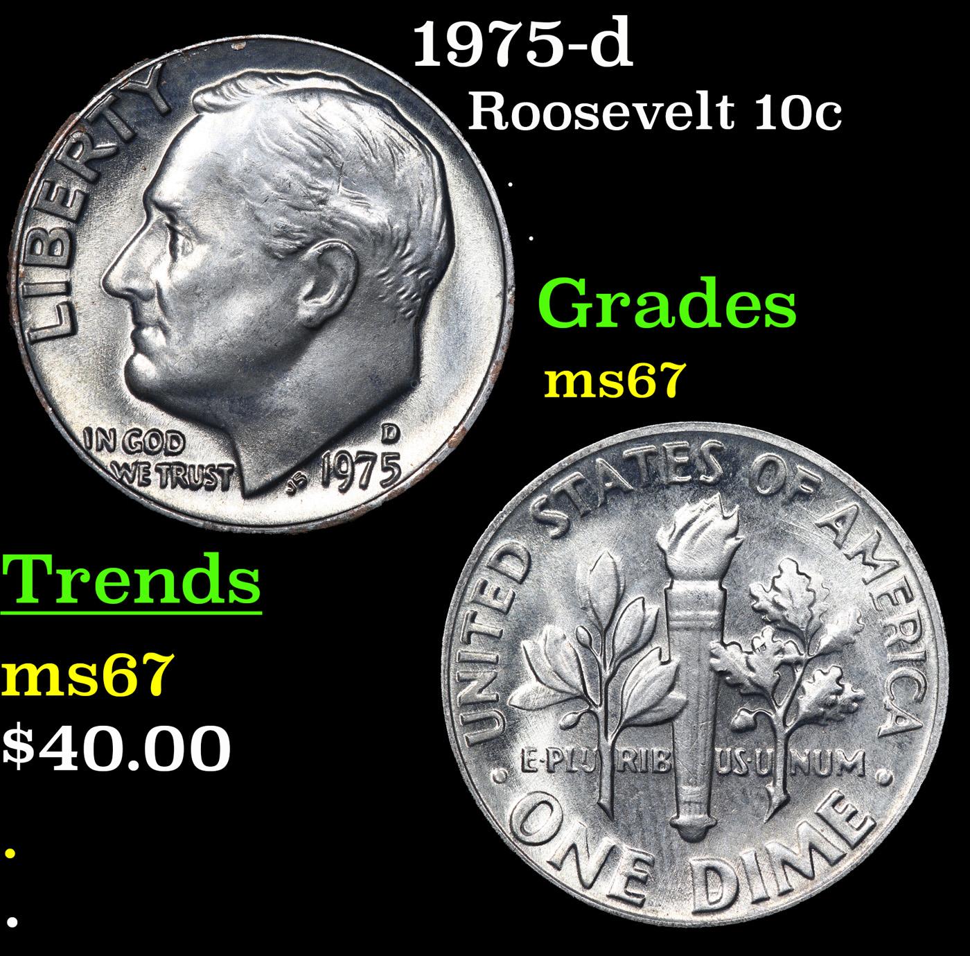 1975-d Roosevelt Dime 10c Grades GEM++ Unc