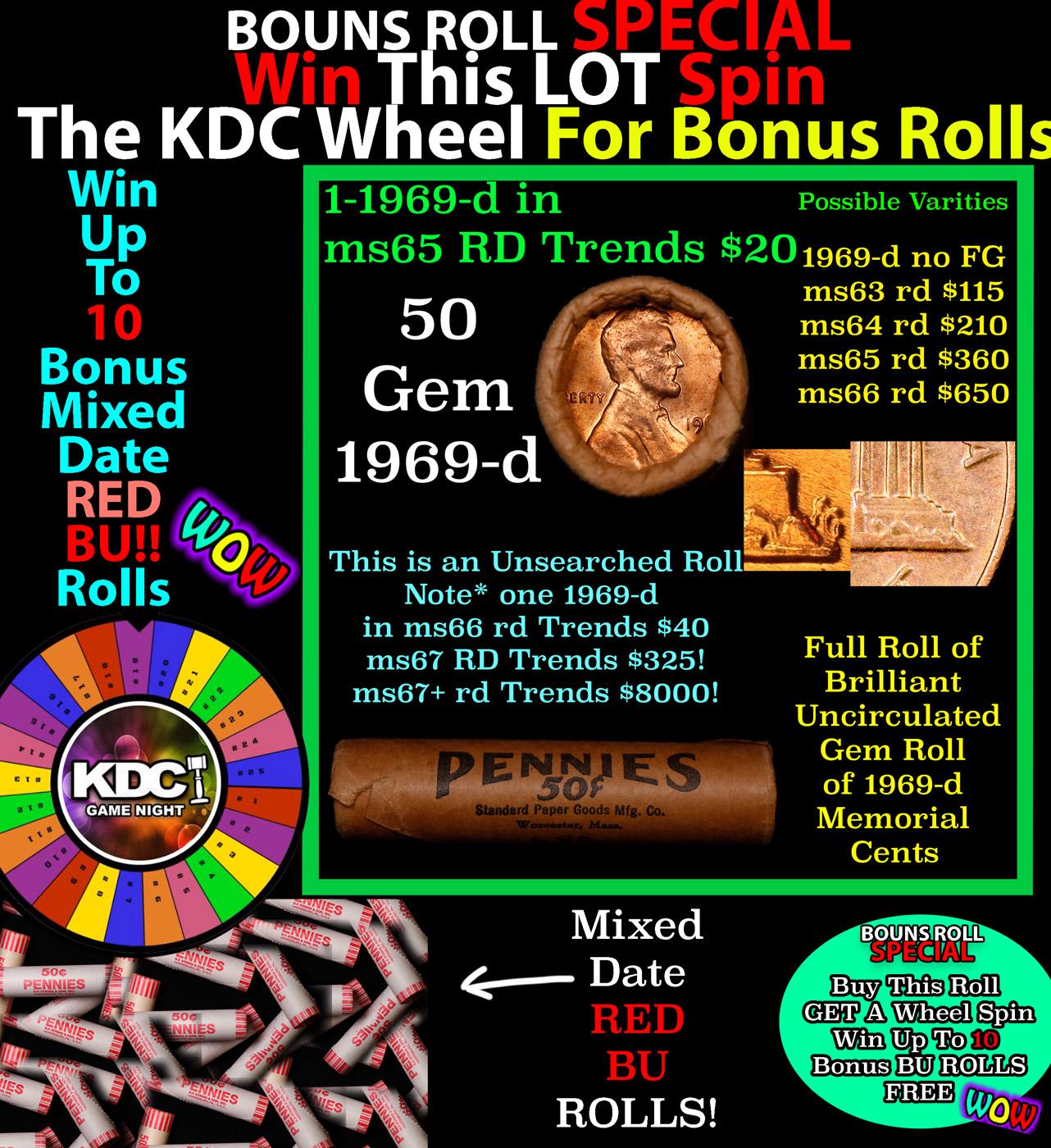 CRAZY Penny Wheel Buy THIS 1968-d solid Red BU Lincoln 1c roll & get 1-10 BU Red rolls FREE WOW