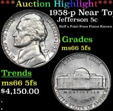 ***Auction Highlight*** 1958-p Jefferson Nickel Near Top Pop! 5c Graded GEM+ 5fs By USCG (fc)