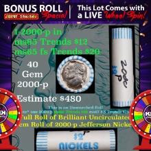 1-5 FREE BU Jefferson rolls with win of this2000-p 40 pcs Brandt $2 Nickel Wrapper