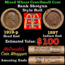 Small Cent Mixed Roll Orig Brandt McDonalds Wrapper, 1919-p Lincoln Wheat end, 1897 Indian other end