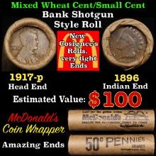 Small Cent Mixed Roll Orig Brandt McDonalds Wrapper, 1917-p Lincoln Wheat end, 1896 Indian other end