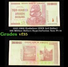 2007-2008 Zimbabwe (ZWR 3rd Dollar) 200 Million Dollars Hyperinflation Note P# 81 Grades vf++