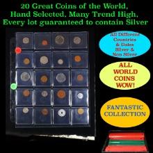 20 Great Coins of the World, hand selected, many trend high, every lot guaranteed to contain Silver.