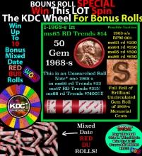 1-10 FREE BU RED Penny rolls with win of this 1968-s SOLID RED BU Lincoln 1c roll incredibly FUN whe