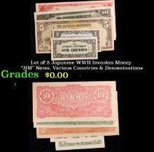 Lot of 5 Japanese WWII Invasion Money "JIM" Notes, Various Countries & Denominations Grades