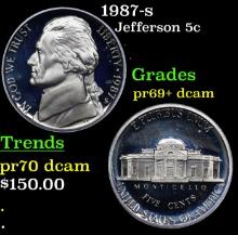 Proof 1987-s Jefferson Nickel 5c Grades GEM++ Proof Deep Cameo