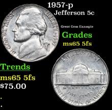 1957-p Jefferson Nickel 5c Grades GEM 5fs