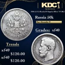 1896 (A G) Russia 50 Kopeks Silver Y# 58.2 Grades xf