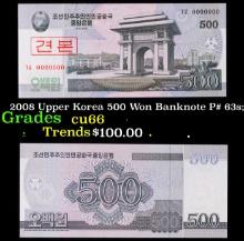 2008 Upper Korea 500 Won Banknote P# 63s;  Grades Gem+ CU