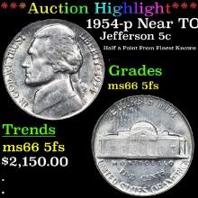 ***Auction Highlight*** 1954-p Jefferson Nickel Near TOP POP! 5c Graded GEM+ 5fs By USCG (fc)