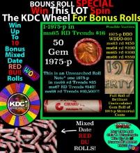 1-10 FREE BU RED Penny rolls with win of this 1975-p SOLID RED BU Lincoln 1c roll incredibly FUN whe