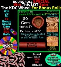 1-10 FREE BU RED Penny rolls with win of this 1964-p SOLID RED BU Lincoln 1c roll incredibly FUN whe