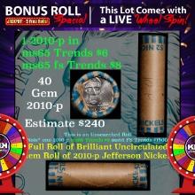 1-5 FREE BU Jefferson rolls with win of this 2010-p solid BU Jefferson 5c $2 Nickel roll & get 1-5 B